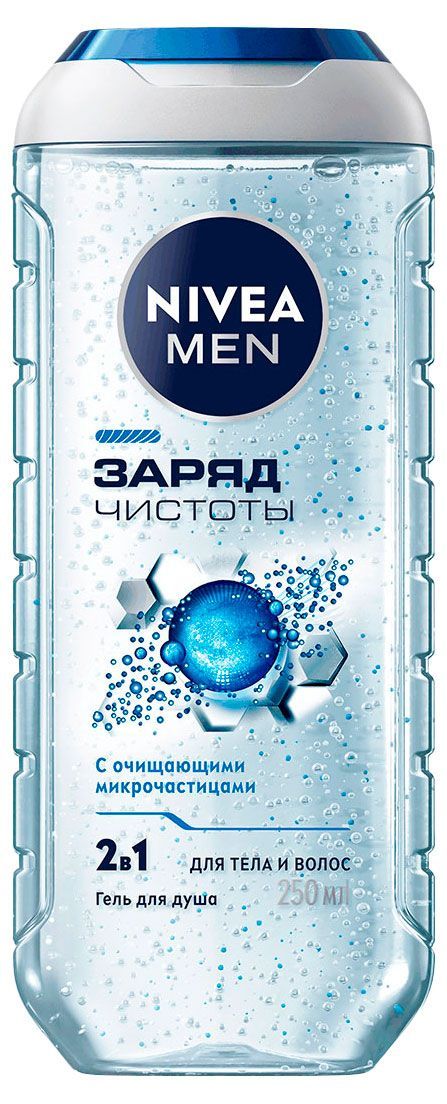 Гель для душа мужской NIVEA MEN Заряд чистоты 2в1 для тела и волос, 250 мл
