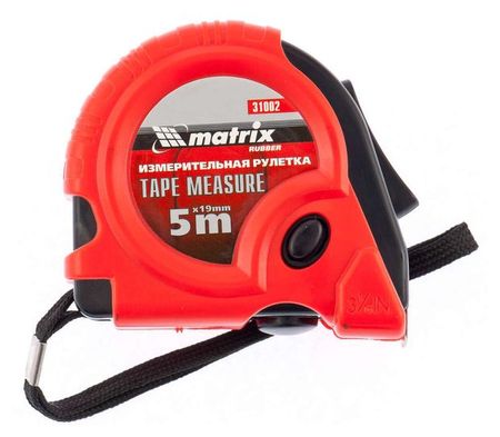 Рулетка Matrix Rubber обрезиненный корпус, 5 м x 19 мм