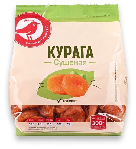 Курага АШАН Красная птица сушеная без косточек, 300 г