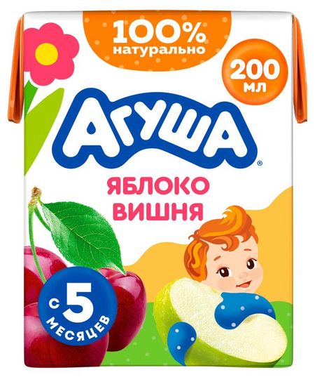Сок Агуша Яблоко и вишня с 5 мес., 200 мл