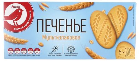 Печенье АШАН Красная птица сахарное мультизлаковое, 225 г