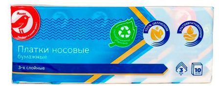 Платочки АШАН Красная птица бумажные 3 слоя, 10 шт