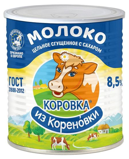 Молоко сгущенное Коровка из Кореновки цельное с сахаром 8,5% БЗМЖ, 360 г