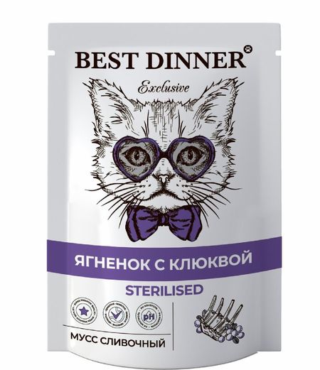 Консервы, паучи Best Dinner Мусс сливочный для стерилизованных кошек Ягненок с клюквой (85 г)