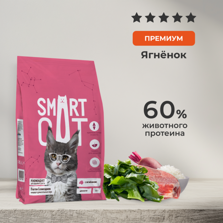 Еда Smart Cat сухой корм Сухой корм для котят с ягненком и овощами, KITTEN, Lamb and vegetables (1.4 кг)