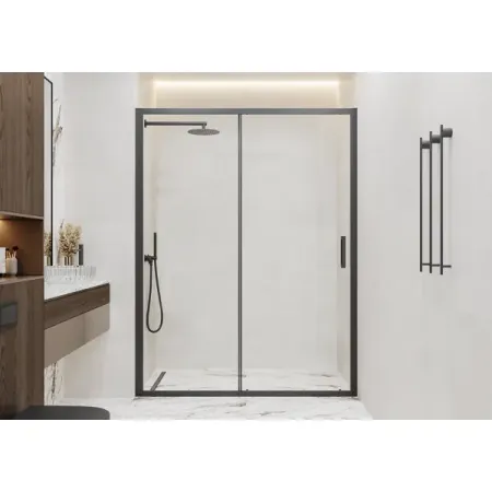Душевая дверь в нишу Март Квадро 195x150 см черный профиль прозрачное стекло раздвижная