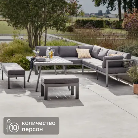 Набор садовой мебели Naxos алюминий/полиэстер серый: диван, стол и 2 лавочки угловой диван boss 3 0 max велюр alkantara серый