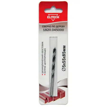Сверло спиральное по дереву Elitech 1820.045000 5x85 мм