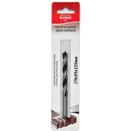 Сверло спиральное по дереву Elitech 1820.045400 9x125 мм