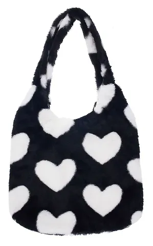 Сумка-шоппер плюшевая Сердечки (черно-белая) (40х36) (12-ZhenPin-2720)