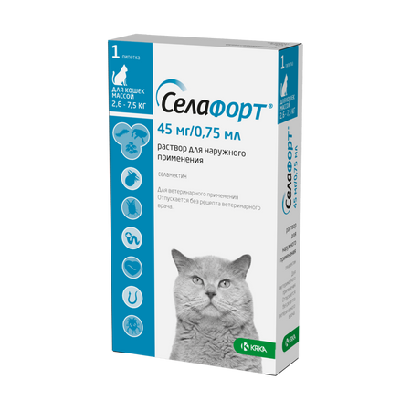 Лекарственные препараты KRKA Селафорт для кошек 2,6 - 7,5 кг, 45мг/0,75мл, 1 пипетка (1 х 0,75 мл) александр юрьевич ратнер неврология новорожденных острый период и поздние осложнения