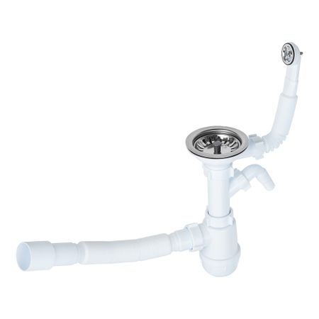 Сифон для мойки АНИ пласт 3 1/2х40 мм с выпуском d115 мм с отводом с переливом с соединением 40 мм (A1042SP15DIY)