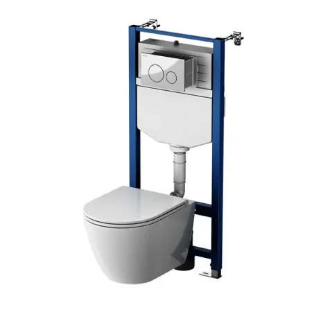 Комплект инсталляция с унитазом AM.PM Struktura FlashClean IS70151.9S1700, безободковый, с микролифтом, клавиша Pro цвет хром