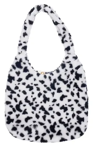 Сумка-шоппер плюшевая Пятнышки (черно-белая) (40х36) (12-ZhenPin-2721)