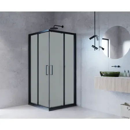 Душевой уголок Март Квадро Black квадратный 100x100 см черный профиль матовое стекло раздвижной