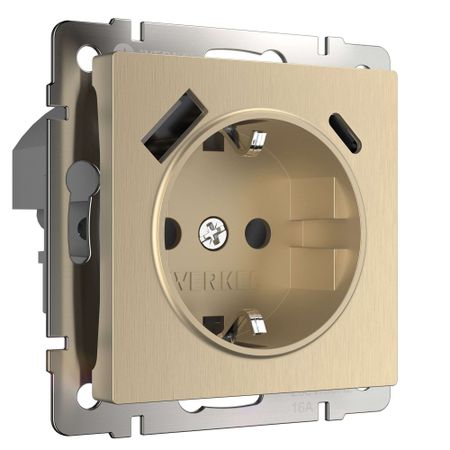 Розетка Werkel встраиваемая шампань рифленая с USB-A/ Type-C (a056276) разъемы usb type c chenghaoran для lenovo e590