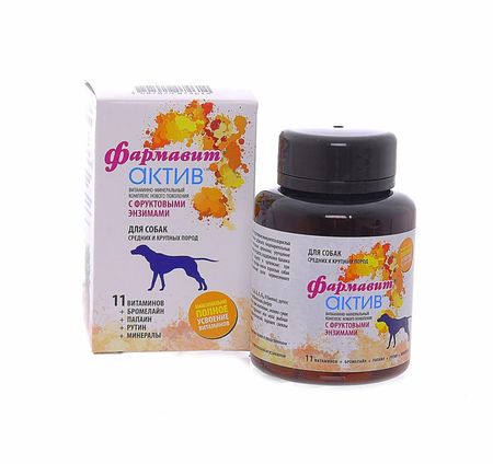 Витамины и добавки Фармакс Фармавит Актив витамины для собак средних и крупных пород 120 таб. (120 таб.)