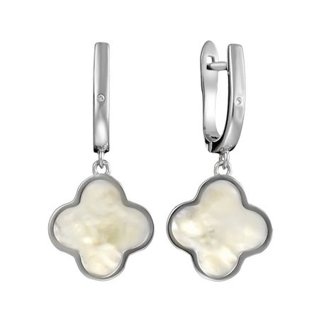 Серебряные серьги с перламутром и фианитами с родированием