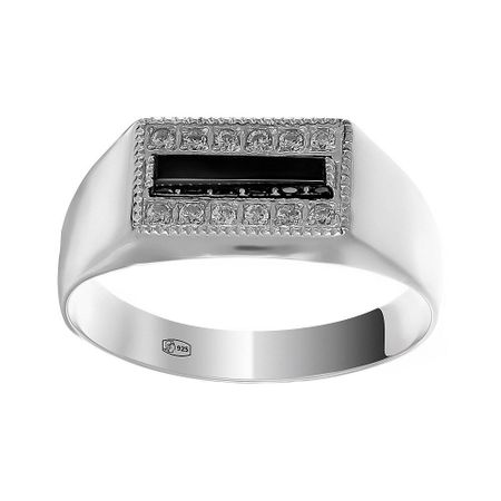 Кольцо-печатка из серебра с фианитами