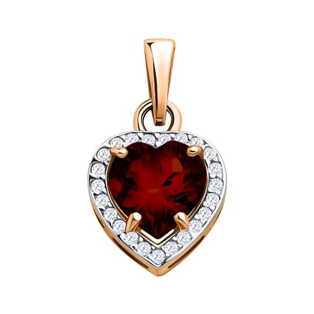 Золотая подвеска с гранатом и фианитами с родированием