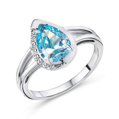 Серебряное кольцо с ювелирным кристаллом и фианитами с родированием