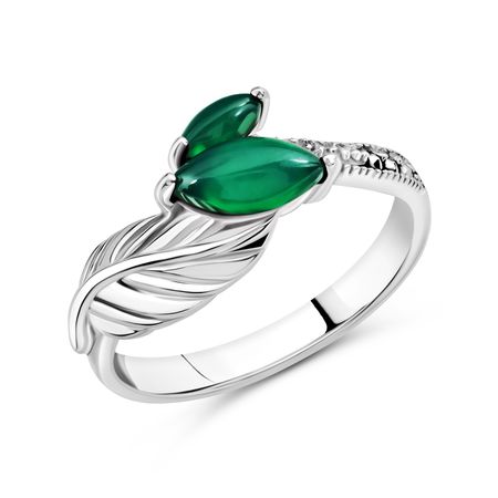 Серебряное кольцо с марказитами и хризопразами с чернением