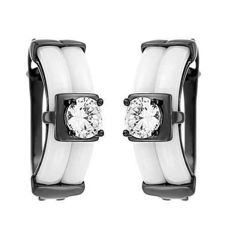 Серебряные серьги с керамикой и фианитами с родированием