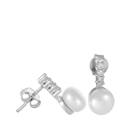 Серьги-пусеты из серебра с жемчугом и фианитами