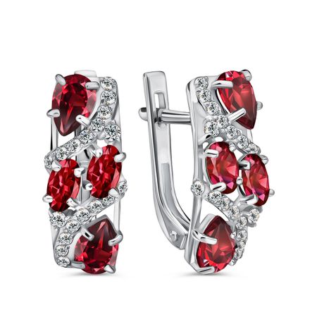 Серебряные серьги с рубинами и фианитами