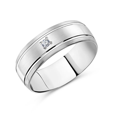 Серебряное обручальное кольцо с фианитом и родированием