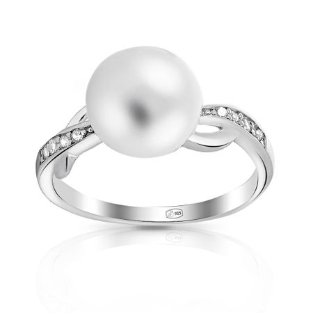 Кольцо из серебра с жемчугом и фианитами