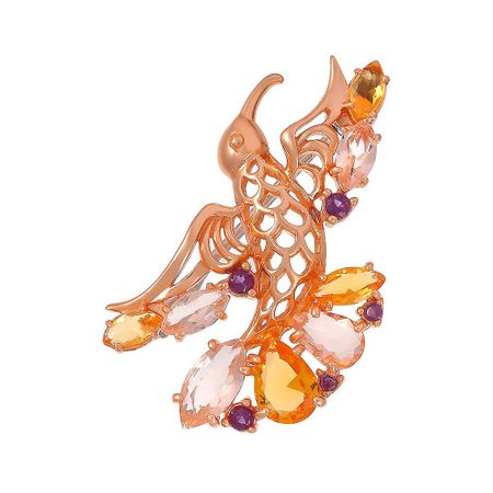 Брошь Птица из серебра с самоцветами и нано-керамическим покрытием