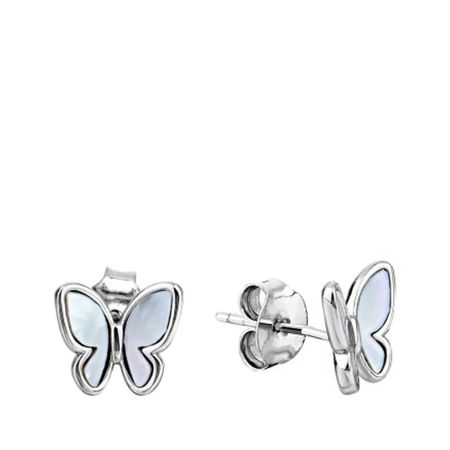 Серебряные серьги Бабочки с перламутром и родированием