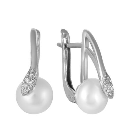 Серьги из серебра с жемчугом и фианитами