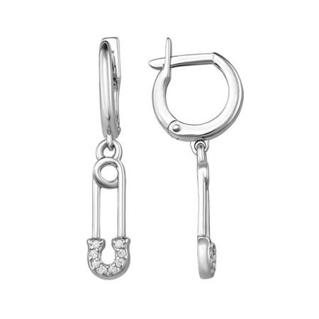 Серебряные серьги Скрепка с фианитами и родированием