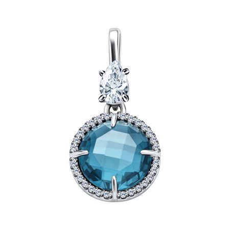 Серебряная подвеска с London топазом и фианитами с родированием