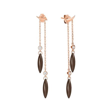 Серьги-пусеты из серебра с керамикой и фианитами