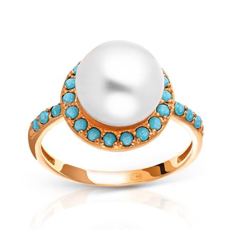 Кольцо из серебра с жемчугом и бирюзой