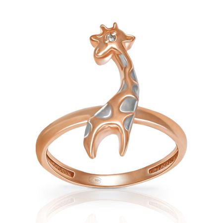 Серебряное кольцо Жираф с фианитом и позолотой