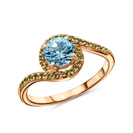 Серебряное кольцо с ювелирным стеклом и позолотой