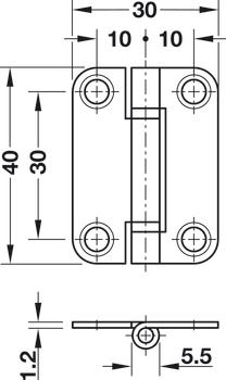 Карточная петля для складных дверей, cталь, 42x50 мм