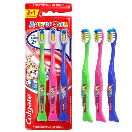 Зубная щетка Colgate Доктор Заяц детская  2+, 2+1, супермягкая