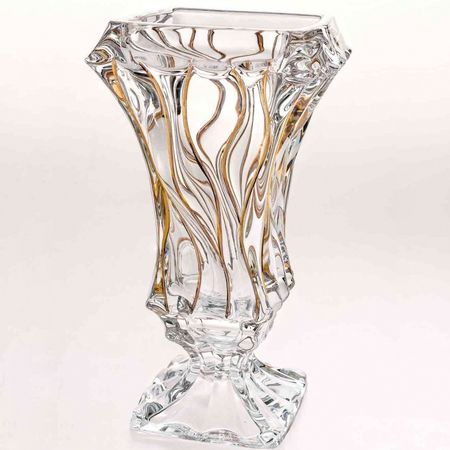 Ваза на ножке Bohemia Jihlava Bamboo золотые линии 30 см