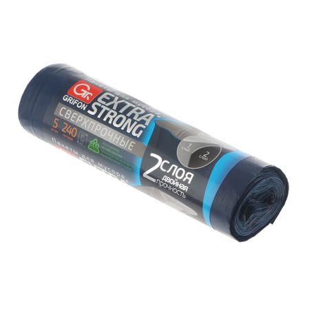 Пакет для мусора Grifon двухслойные особо прочные 240л, 5 шт. пакеты для мусора с завязками grifon особо прочные 50 л 60 70 см 15 шт в рулоне