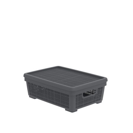 Корзина плетёная Альт-Пласт для хранения с крышкой «Лён» 11л. Графит