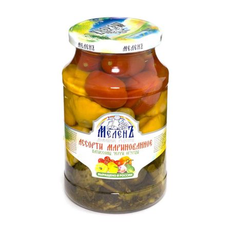 Ассорти маринованное Меленъ патиссоны, черри, огурцы 900 г