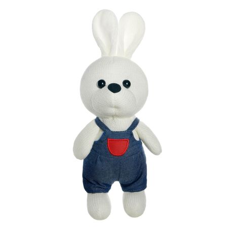 Игрушка мягкая Abtoys Knitted Зайка мальчик вязаный в джинсовом комбинезончике 25 см