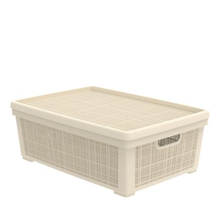 Корзина плетёная Альт-Пласт для хранения с крышкой «Лён» 35л. Слоновая кость