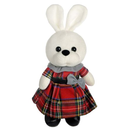 Игрушка мягкая Abtoys Knitted Зайка вязаный девочка в клетчатом платье 25 см