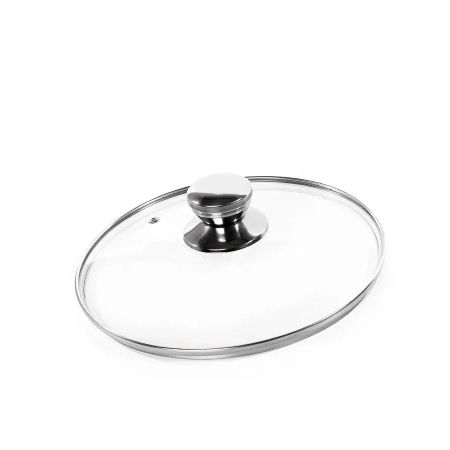 Крышка Катюша пром стеклянная низкая, металлический обод, пароотвод d26см